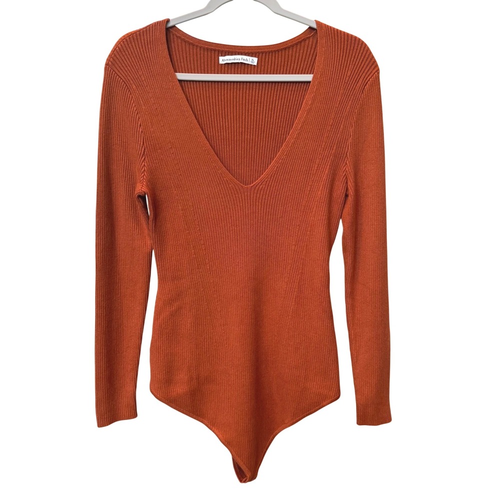 Abercrombie & Fitch Rib Knit Body Suit Long Sleeve Orange Rust XL Fall Layers